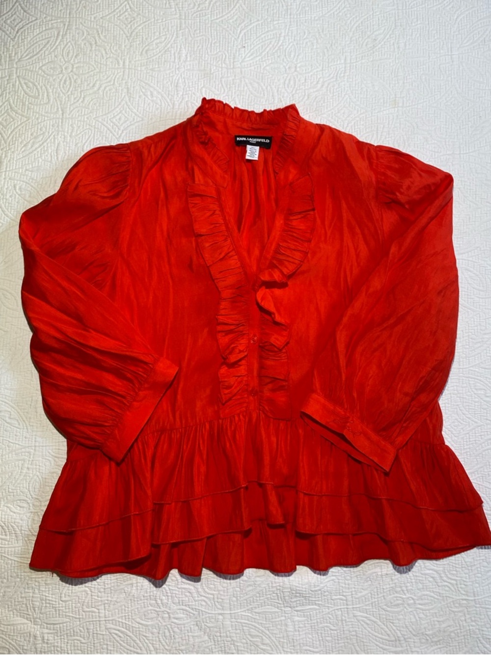 Karl Lagerfeld Red Ruffle Peplum Blouse